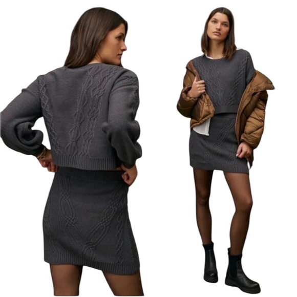 Maeve Sweaters - SOLD- 
Anthropologie Maeve Gray Cable Knit Sweater and Skirt Set